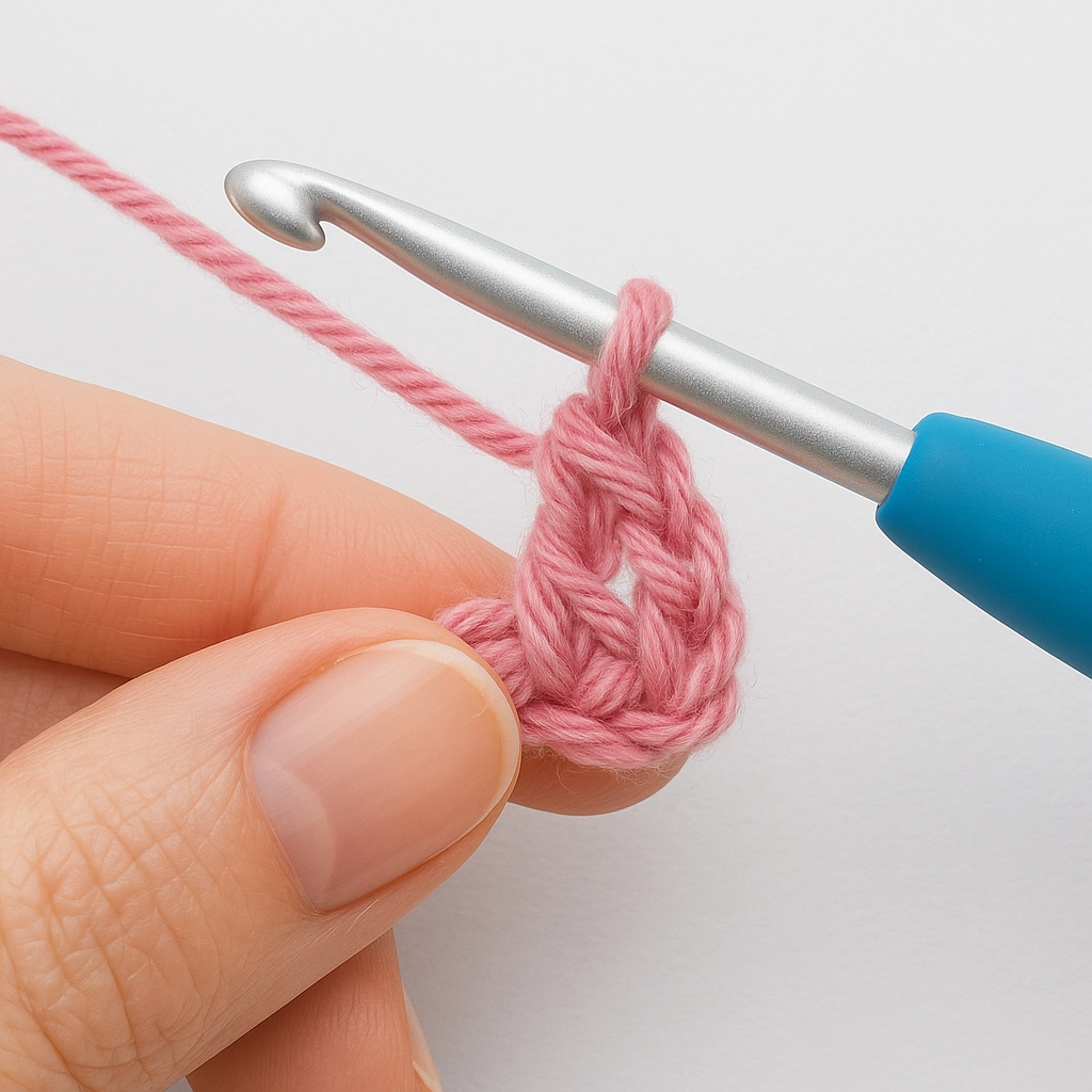 muestra paso a paso de punto bajo en crochet para principiantes